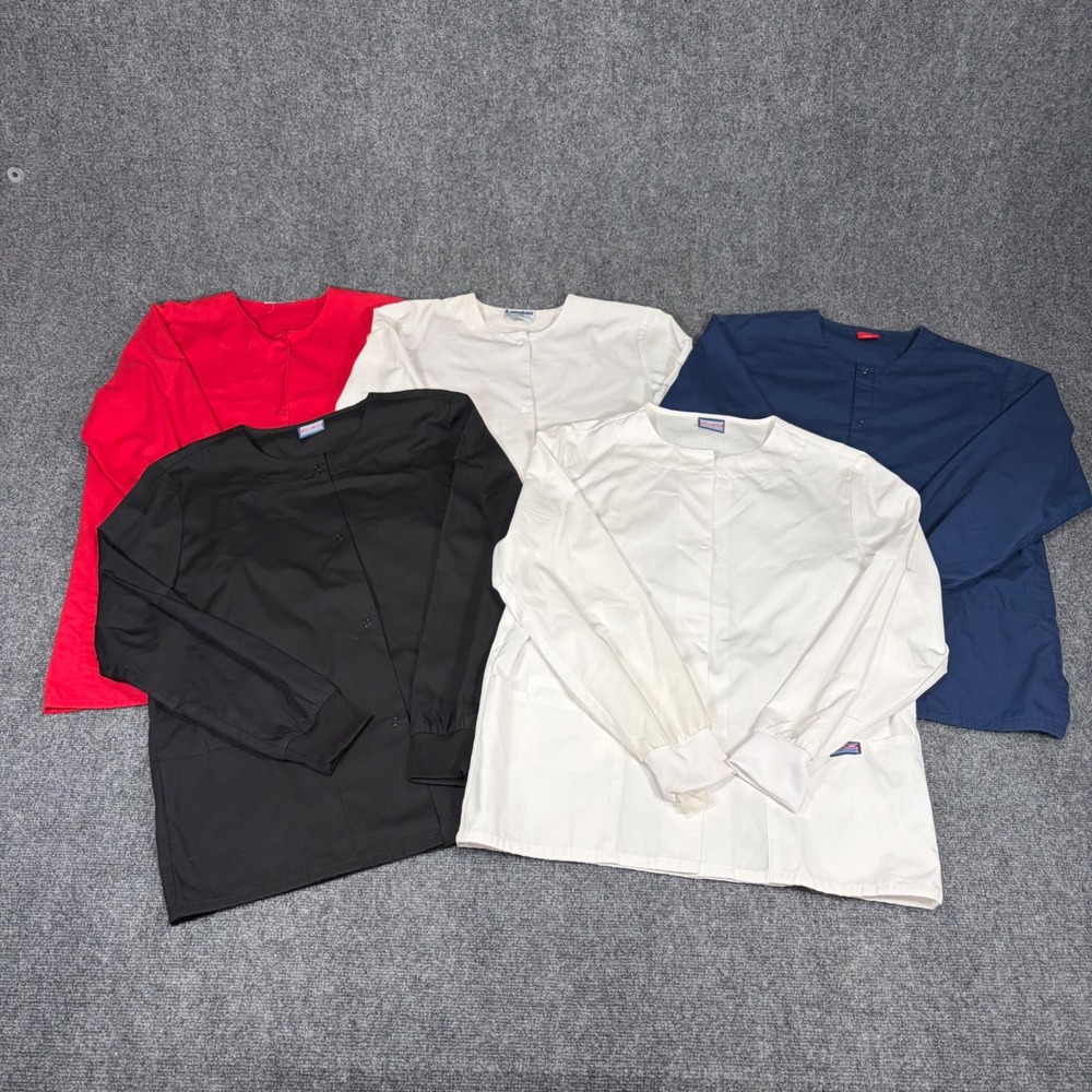 Lot of 5 Scrub Jackets Cherokee Dickies Landau Black White Red Blue Med Uniforms